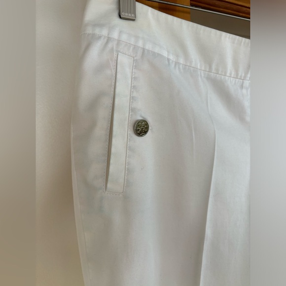 Tory Burch White Mid Rise Flat Front Side Zip Stretch Cotton Crop Trouser Size 8 - Picture 6 of 8